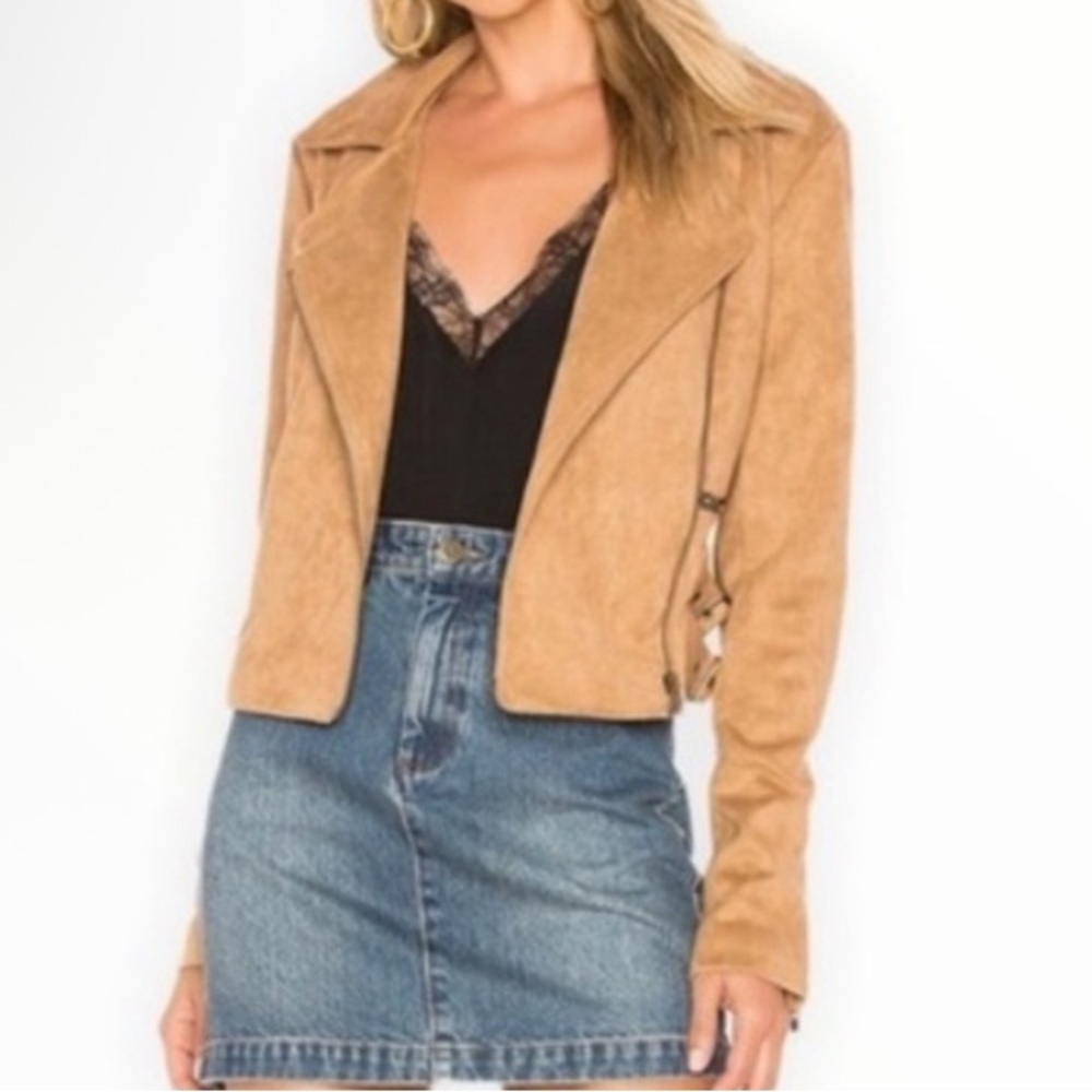 Lovers + Friends Tan Leather Moto Jacket new M
